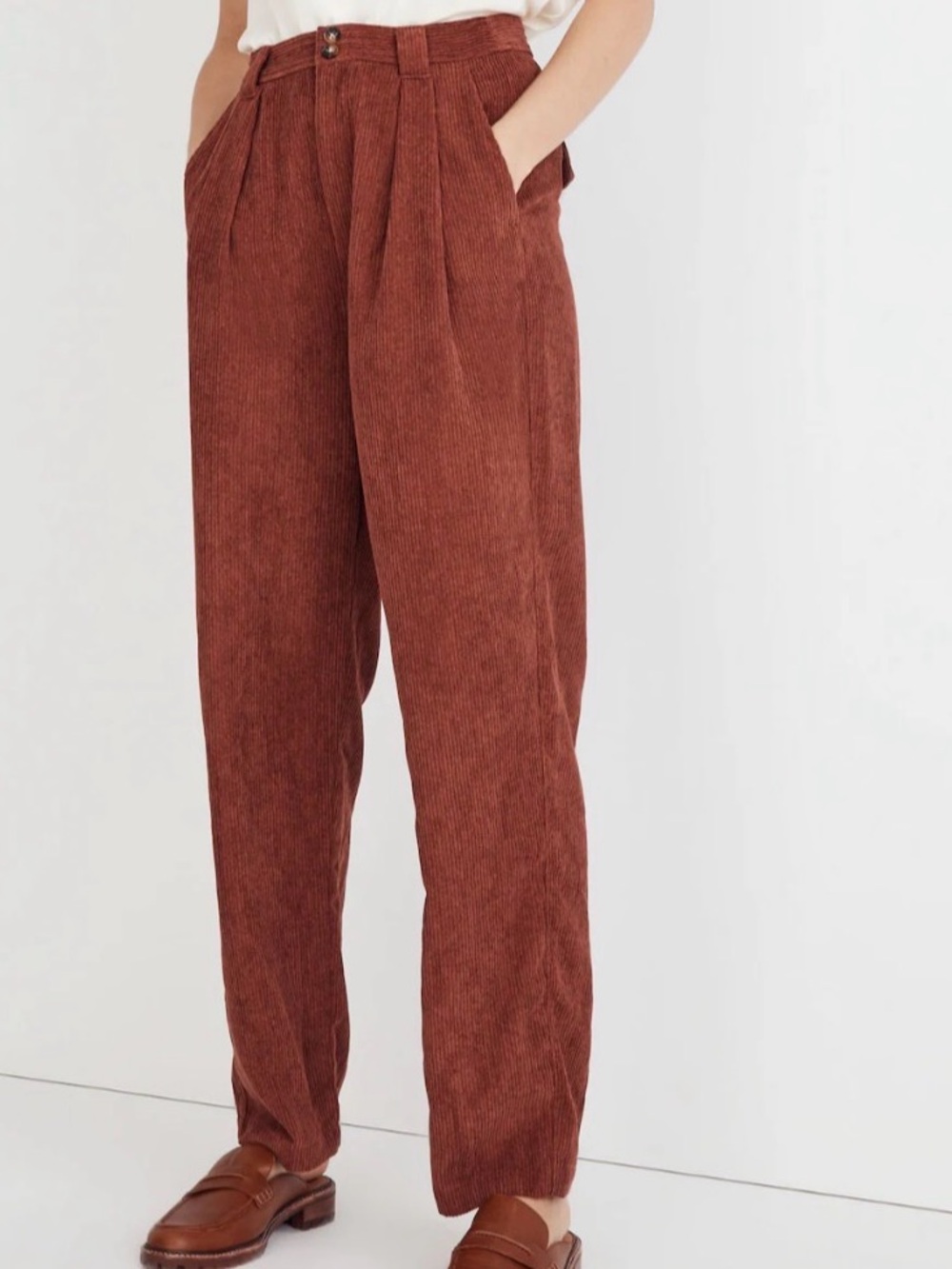 Vintage Madewell Corduroy High-Rise Tapered Pants size 10 Rusty Red Brown
